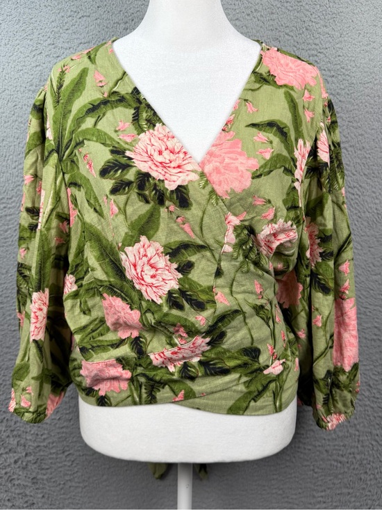 Agua Bendita Tops - Agua Bendita x Target Tie Wrap Top Womens XXL Green Peony Print Linen Blend